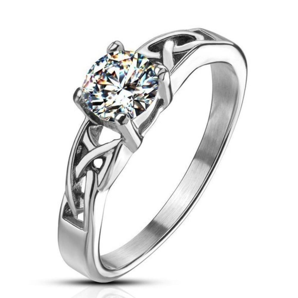 New stainless steel CZ solitaire ring size 5